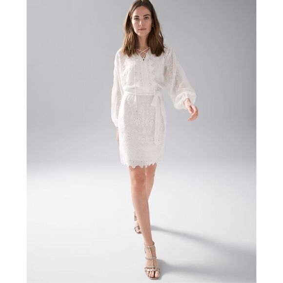 Long-Sleeve White Eyelet Dress-NWT  - Picture 4 of 4